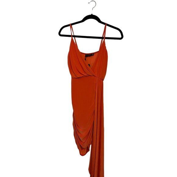 Pretty Little Thing orange slinky drape detail strappy bodycon dress NEW US 2/ U - Picture 2 of 8